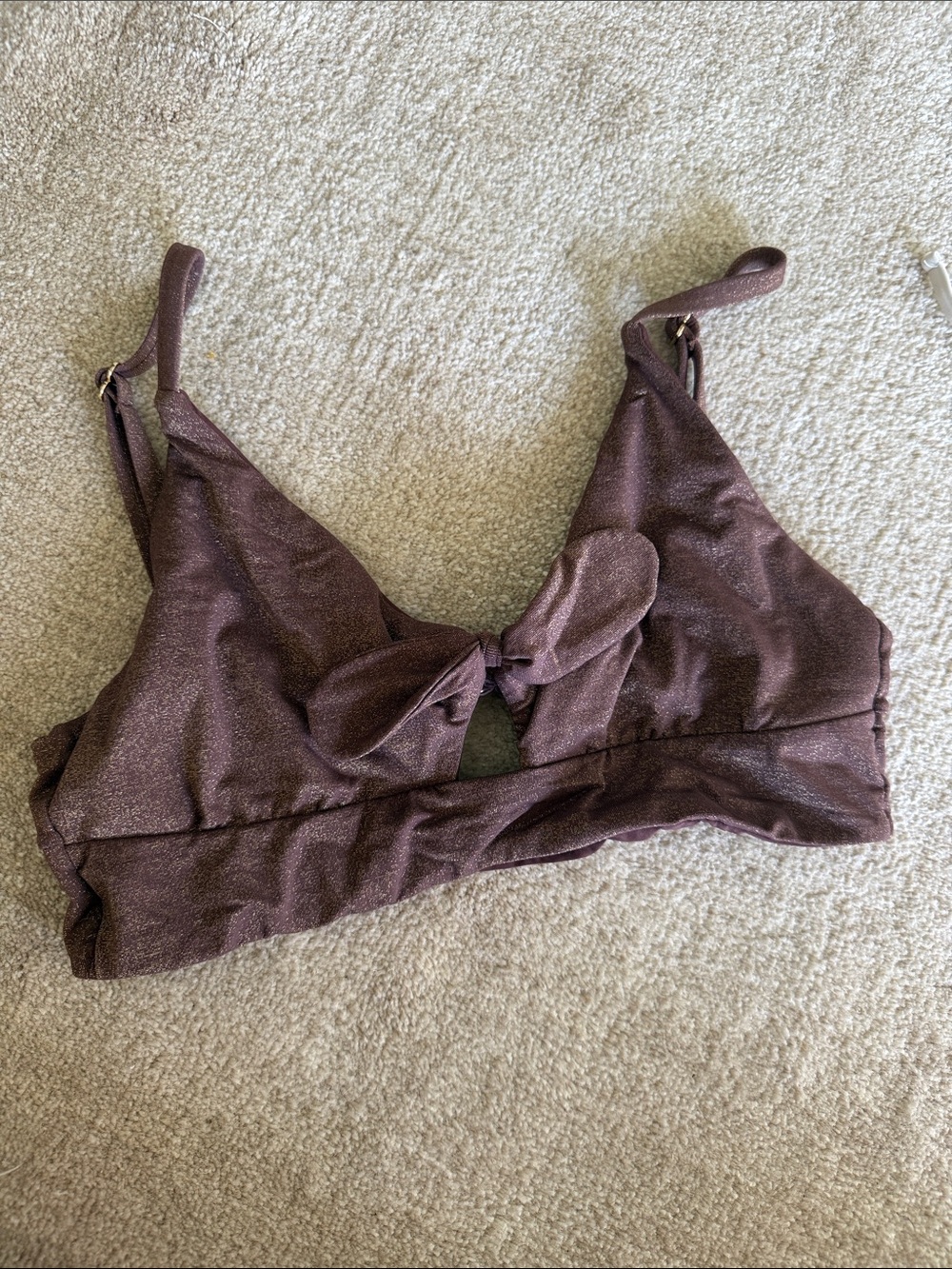 Shimmery Brown Knot-Front Bikini Top